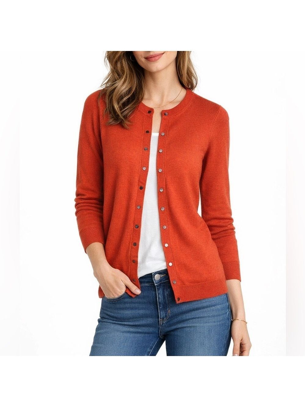 Like new Per Se Persimmon Merino Wool Snap Front Cardigan Sweater size medium